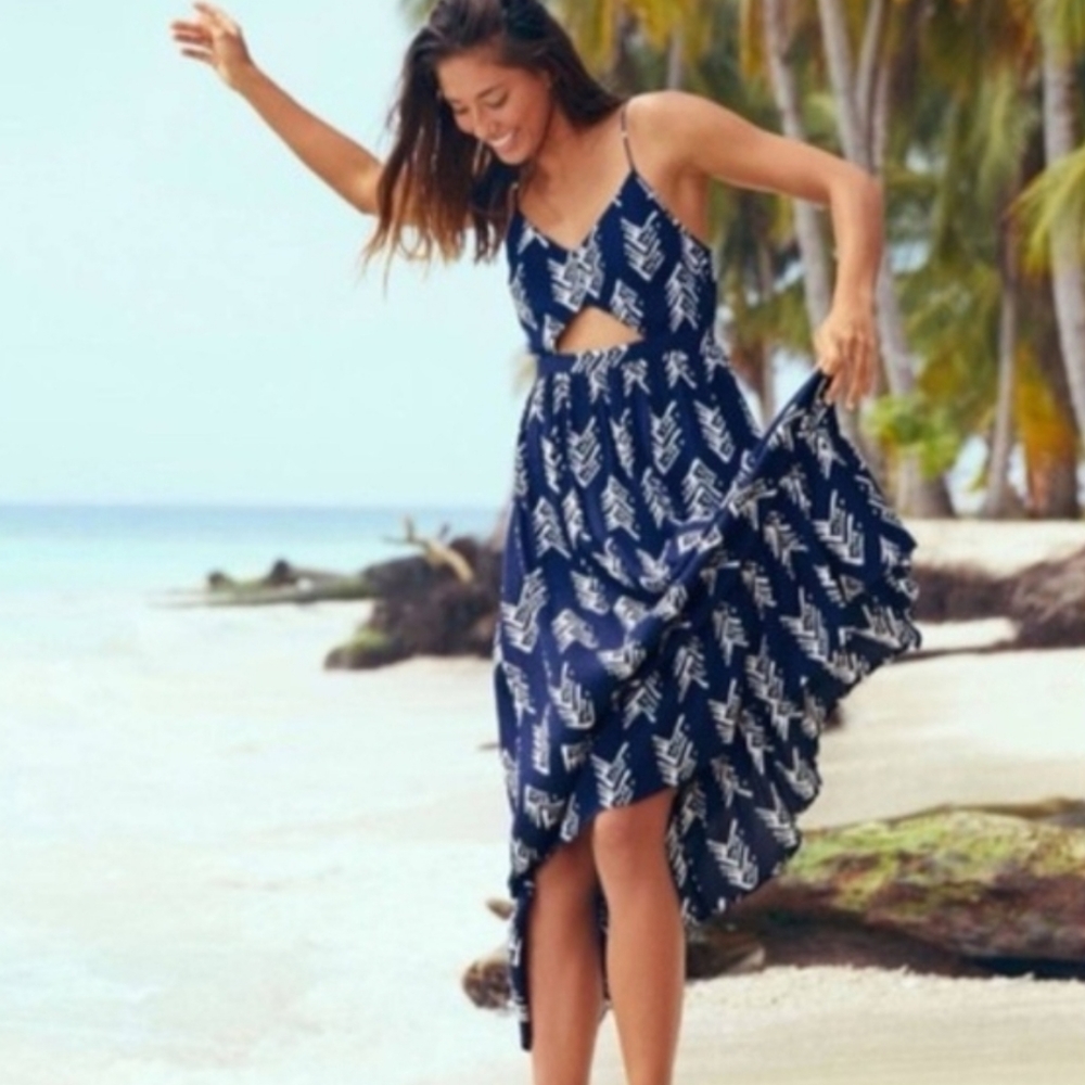 Aerie Tribal Print Boho Cut Out Maxi Dress Large